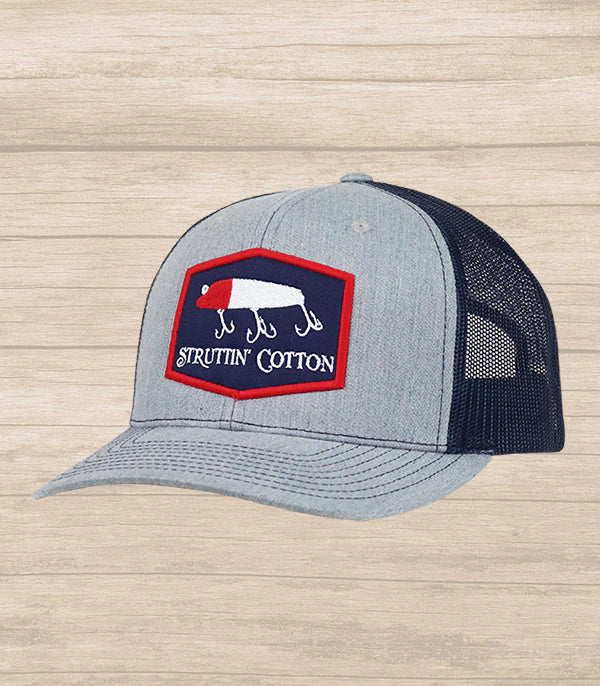 Struttin Cotton LURE PATCH SNAP BACK TRUCKER - HEATHER GREY/NAVY