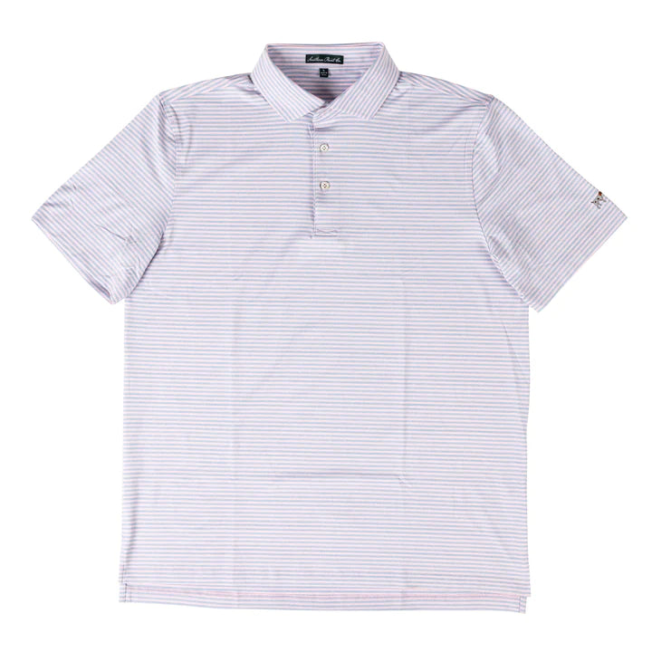 Southern Point Classic Heathered Stripe Performance Polo in Blue/Pink