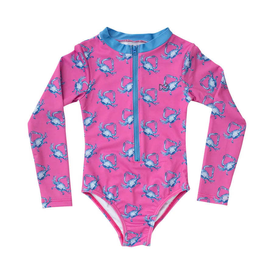 Prodoh Girls Surf and Turf Long Sleeve Swimsuit in Crab Print