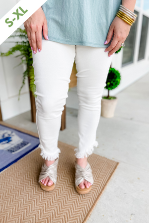 Folly Fringe Pull-On Jeans in White