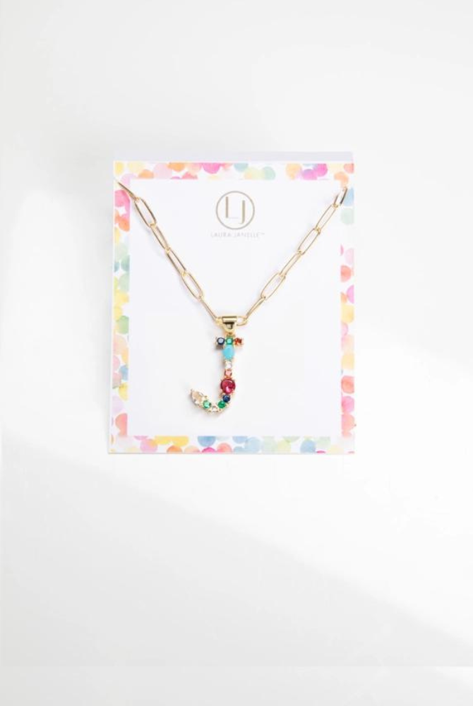 Colorful Crystal Initial Charm Necklace