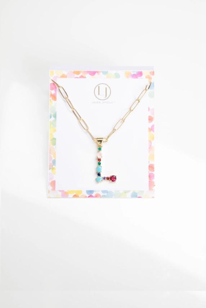 Colorful Crystal Initial Charm Necklace