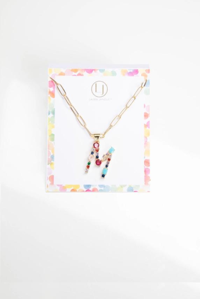 Colorful Crystal Initial Charm Necklace