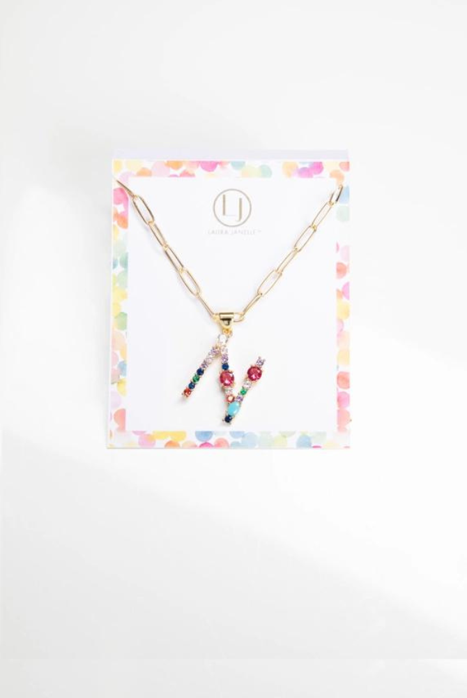 Colorful Crystal Initial Charm Necklace