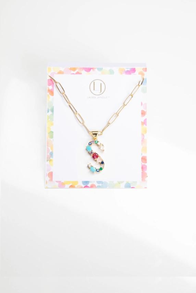 Colorful Crystal Initial Charm Necklace