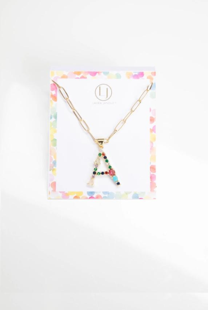 Colorful Crystal Initial Charm Necklace