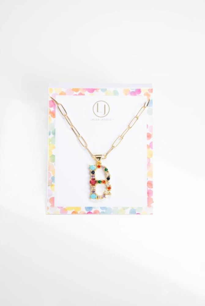 Colorful Crystal Initial Charm Necklace