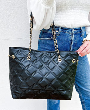 Delilah Quilted Tote in Black