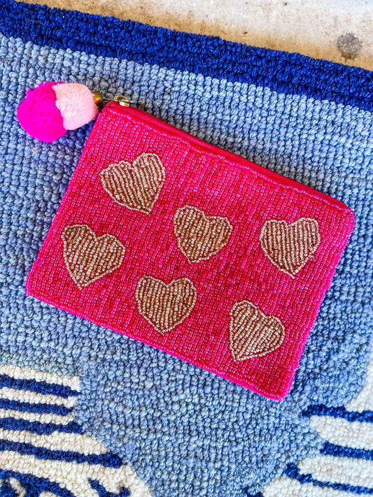 Heart Beaded Coin Pouch