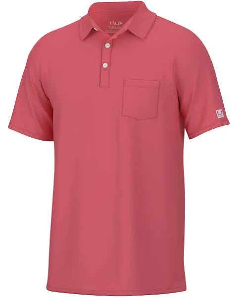 Huk Waypoint Polo in Sunwashed Red