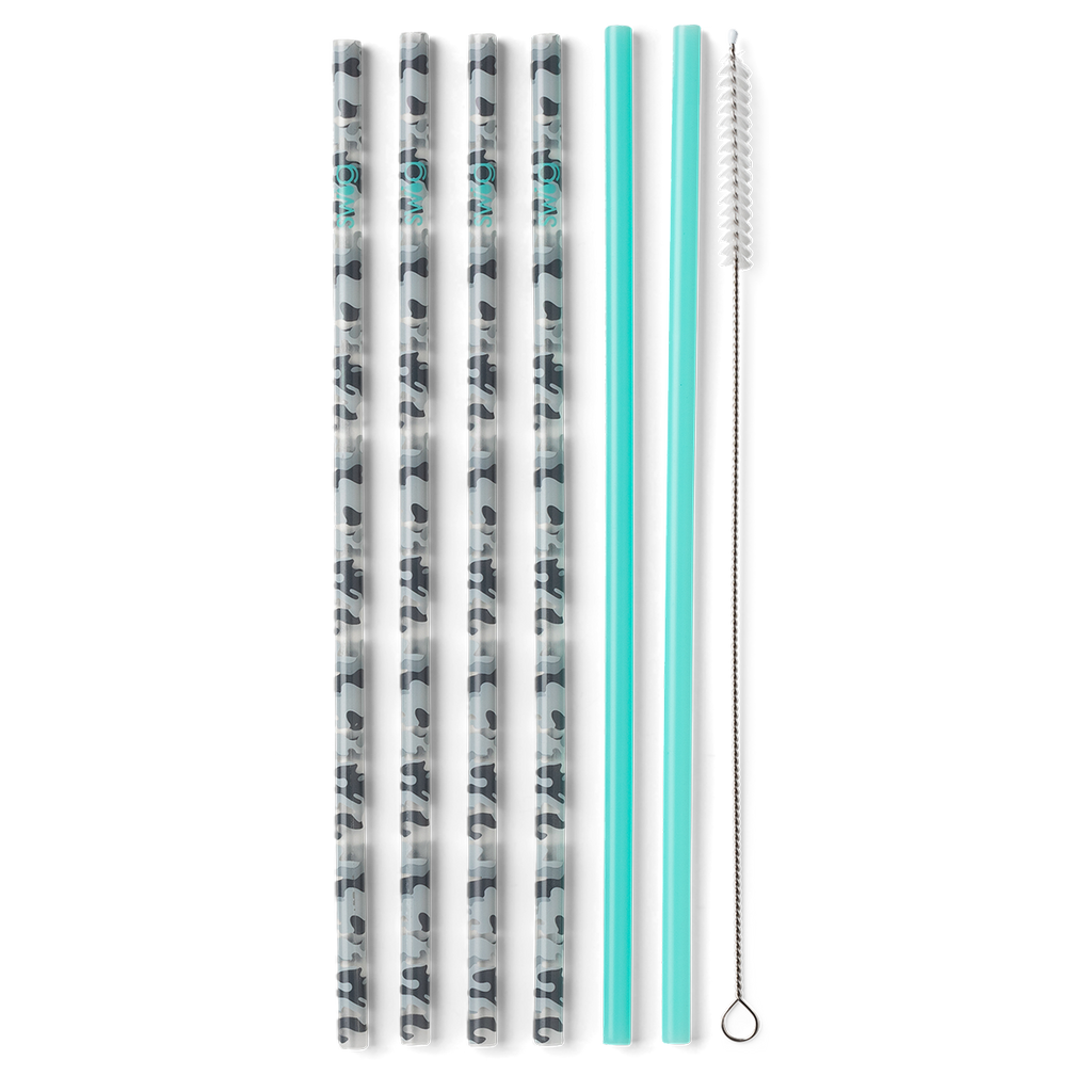 Incognito Camo + Aqua Reusable Straw Set (Tall)