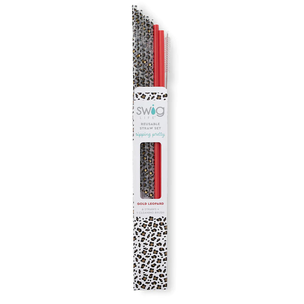 Gold Leopard & Red Reusable Straw Set